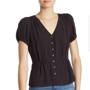 J. Crew short sleeve button peplum blouse black M